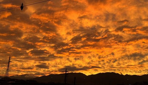 今日も、ど迫力の夕焼けでした